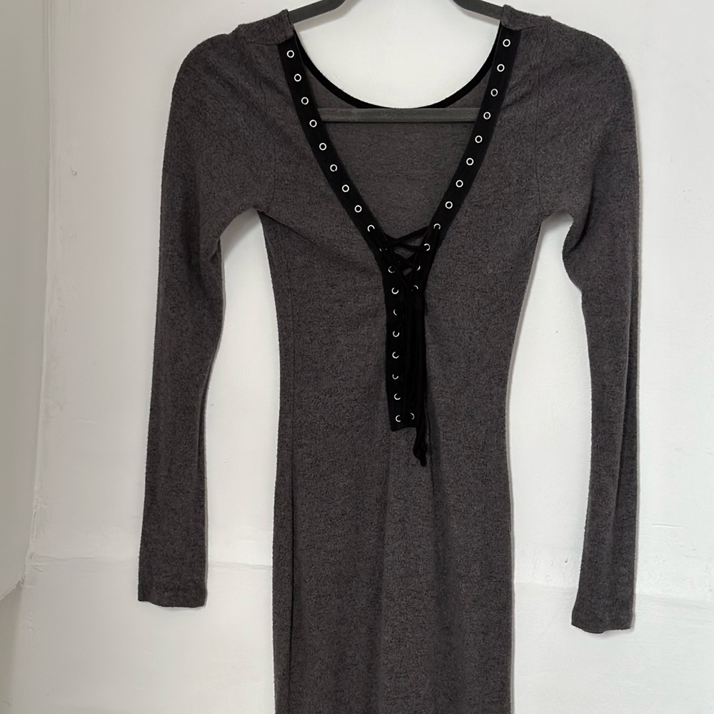 Bodycon Midi Dress w/ Lace Up Detail